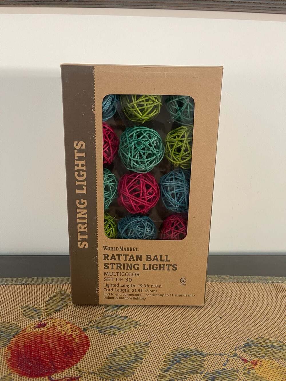 World Market Rattan Ball String Lights Multicolor Set of 30